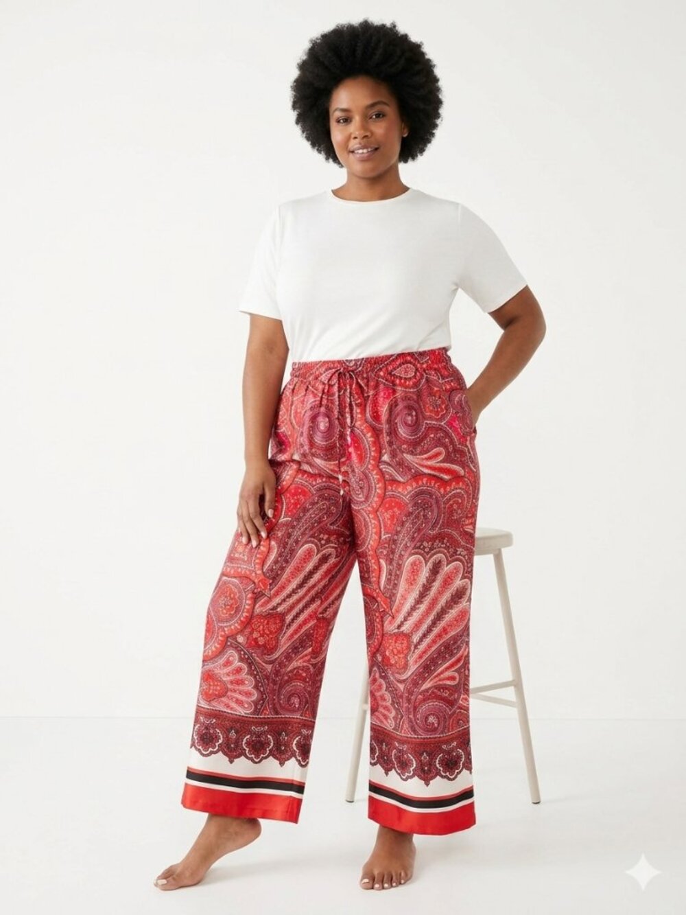 Lauren Ralph Lauren Palazzo Pants Wide Leg Red Satin Paisley 3X